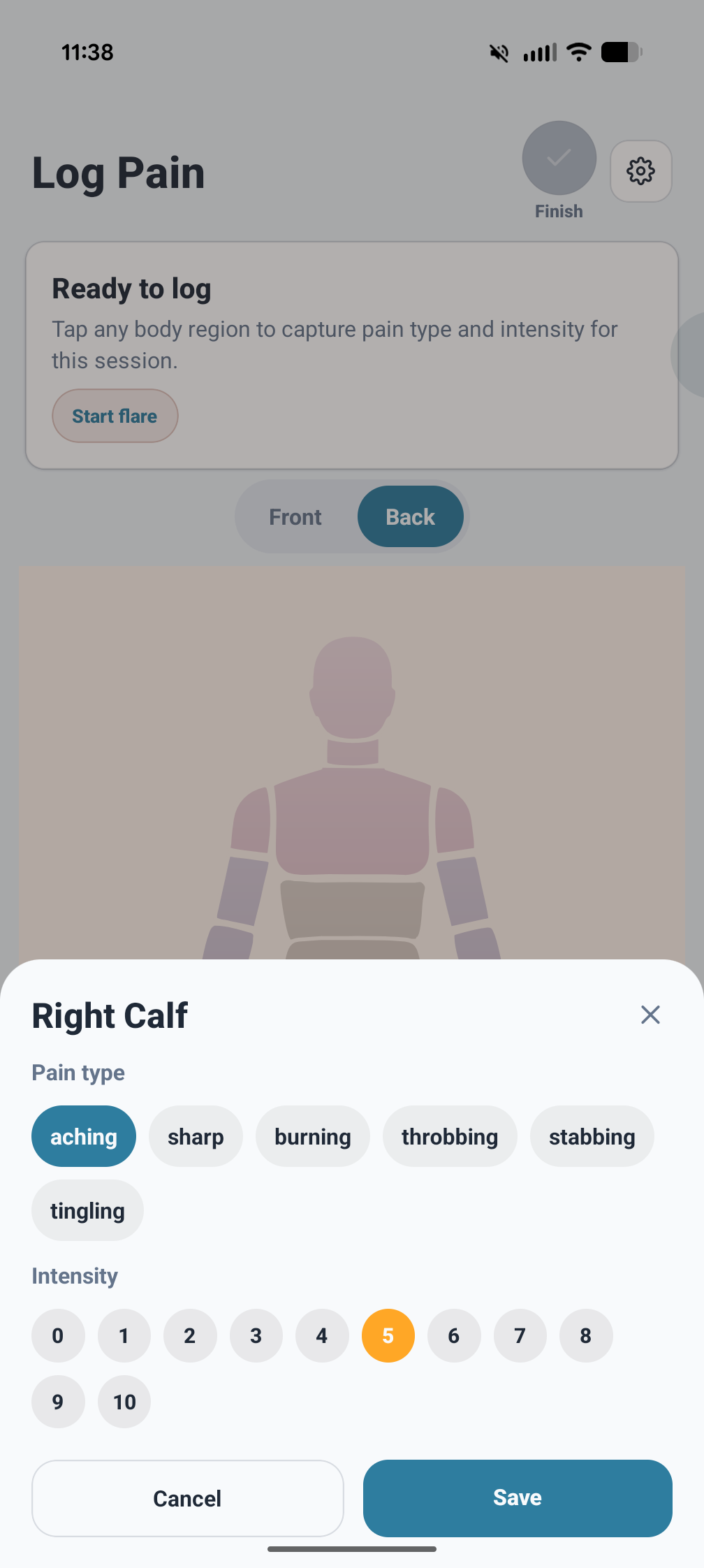 PainCanvas medications screen listing tracked medications and related actions.